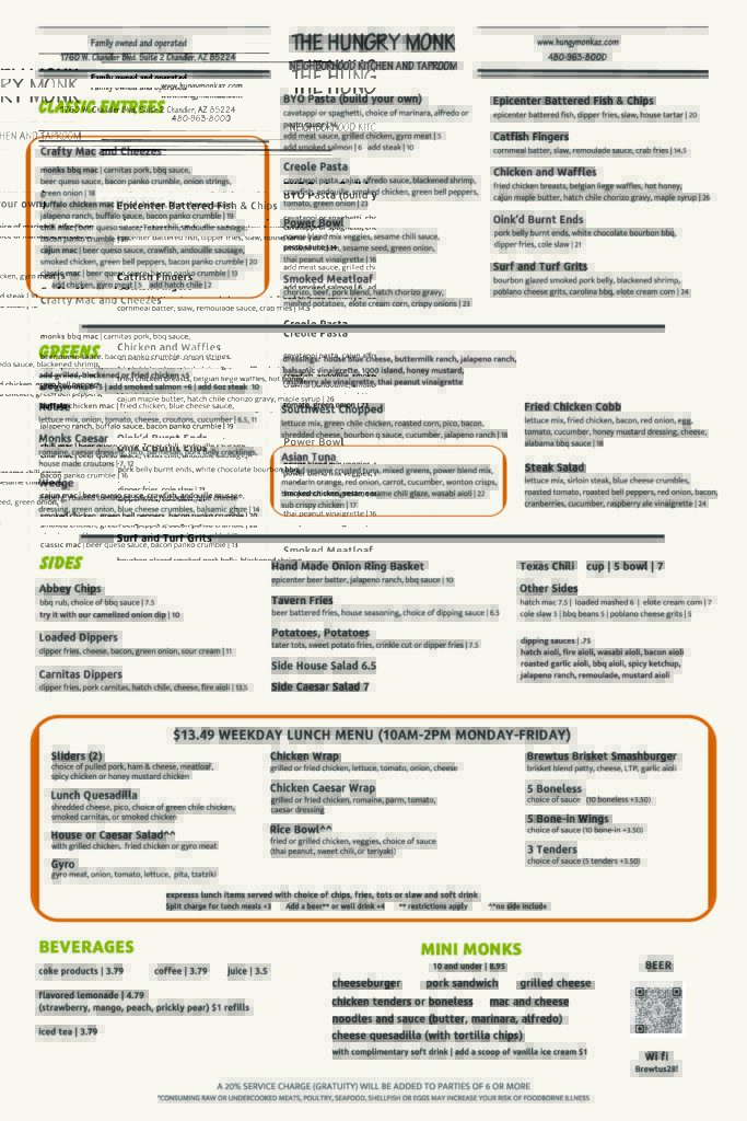 The Hungry Monk Food Menu Page 1