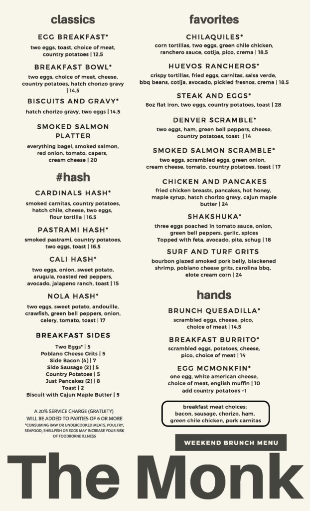 The Hungry Monk Brunch Menu Page 1