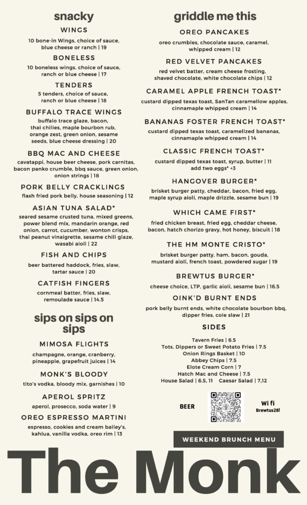 The Hungry Monk Brunch Menu Page 2