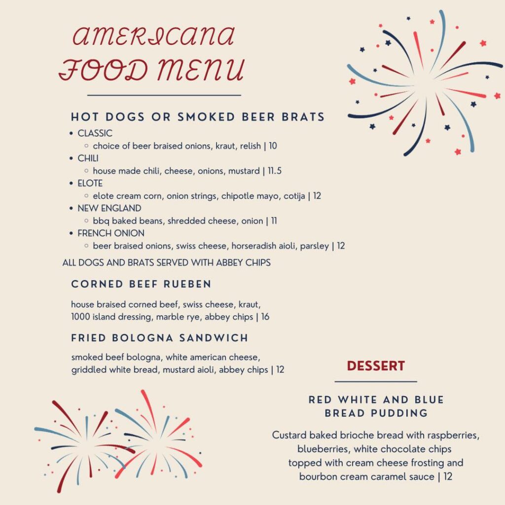 July - Americana Food Menu Specials